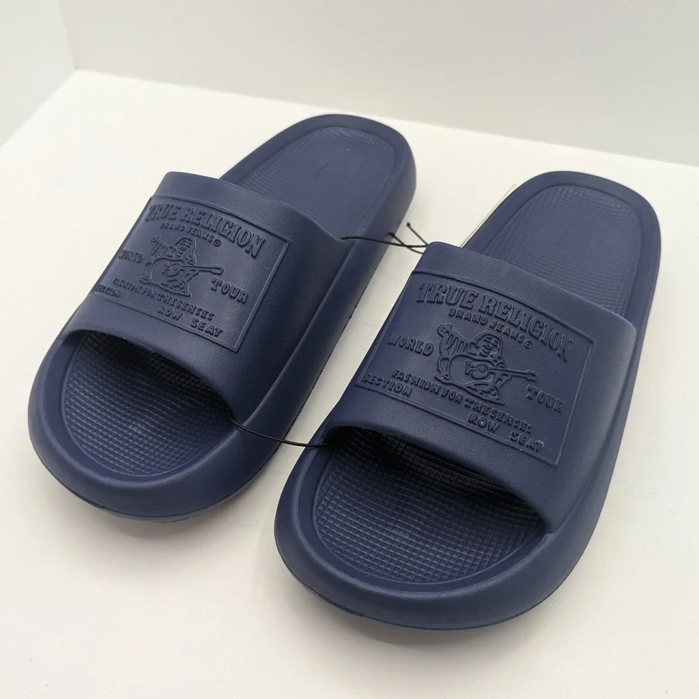 True Religion Mens Slides Navy Blue Buddha World Tour Sandals TR-WAYNE-S Size 9M